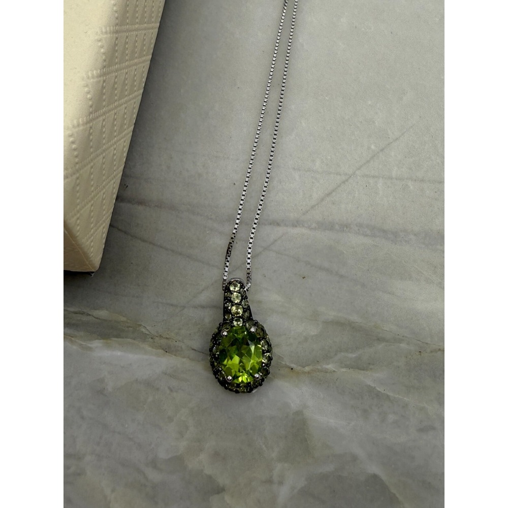 QVC Womens Green Gemstone Sterling Silver Oval Charm 19"‎ Necklace Gift NIB - Picture 2 of 7